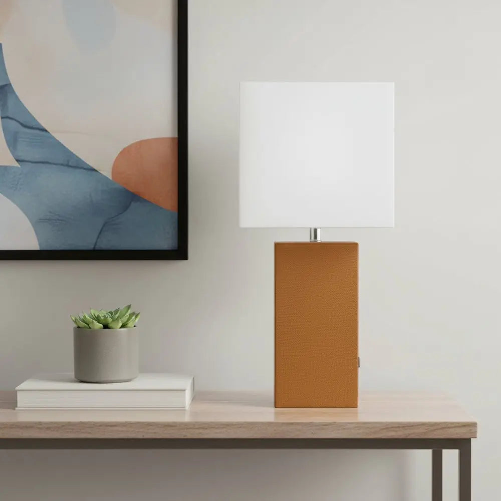 21" Tan USB Table Lamp LED With White Shade HomeRoots