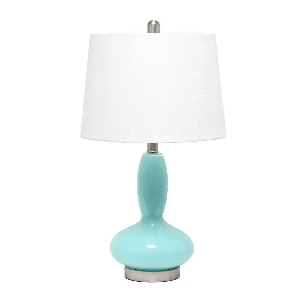 24" Light Blue And Silver Glass And Metal Novelty Table Lamp With White Drum Shade HomeRoots