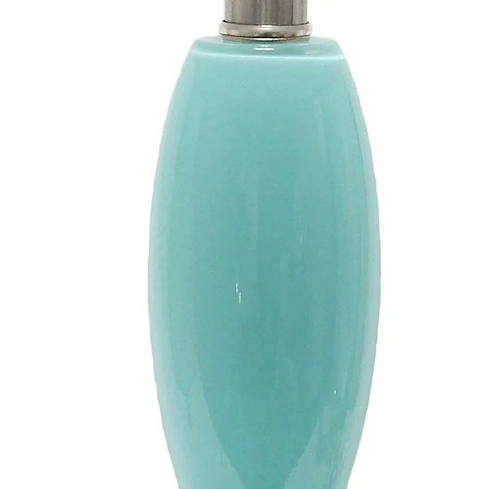 24" Light Blue And Silver Glass And Metal Novelty Table Lamp With White Drum Shade HomeRoots