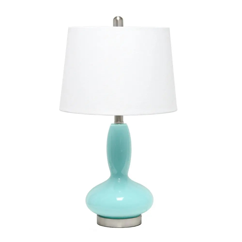 24" Light Blue And Silver Glass And Metal Novelty Table Lamp With White Drum Shade HomeRoots