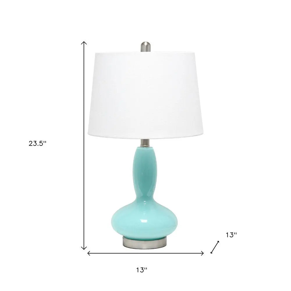 24" Light Blue And Silver Glass And Metal Novelty Table Lamp With White Drum Shade HomeRoots