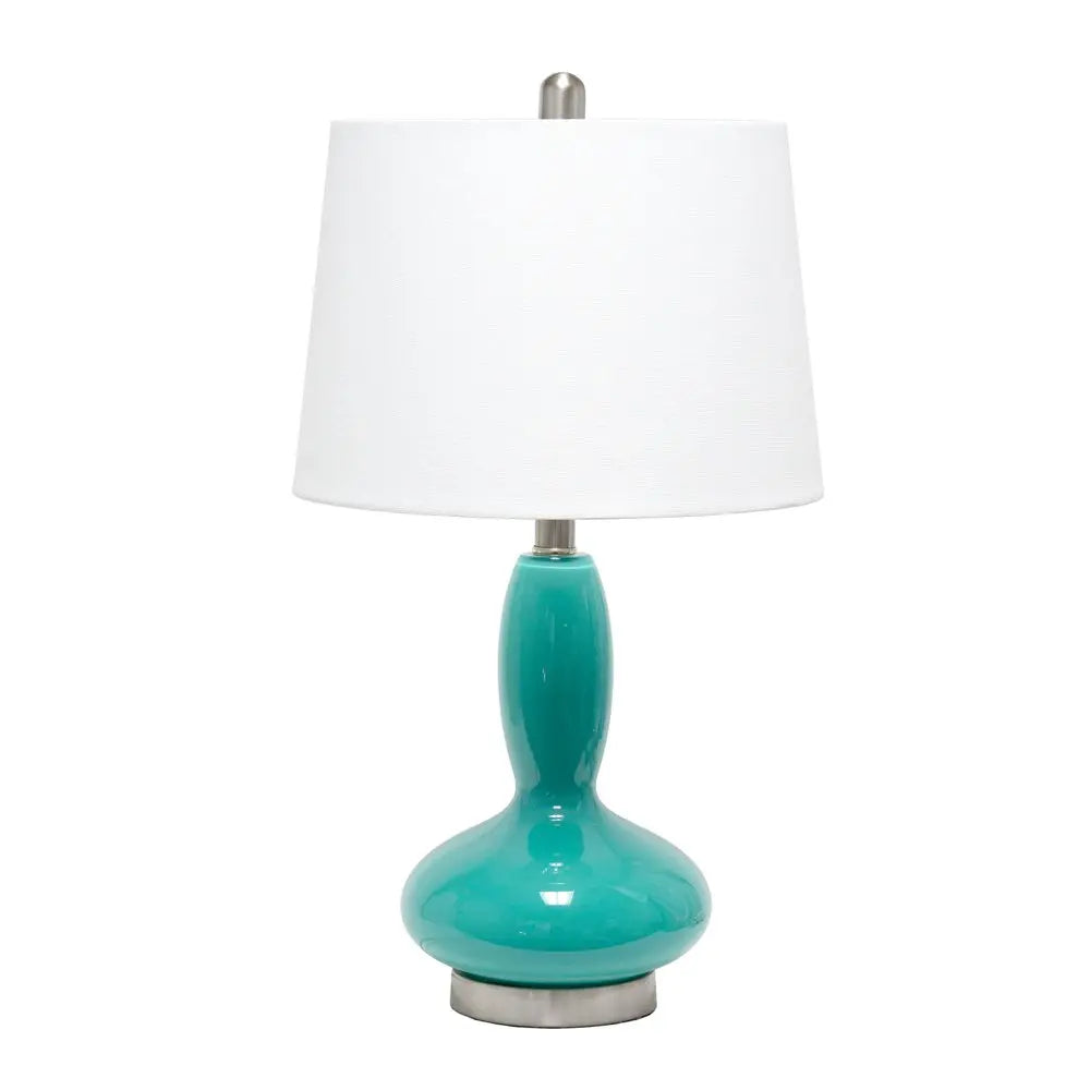 24" Teal Blue And Silver Glass And Metal Novelty Table Lamp With White Drum Shade HomeRoots