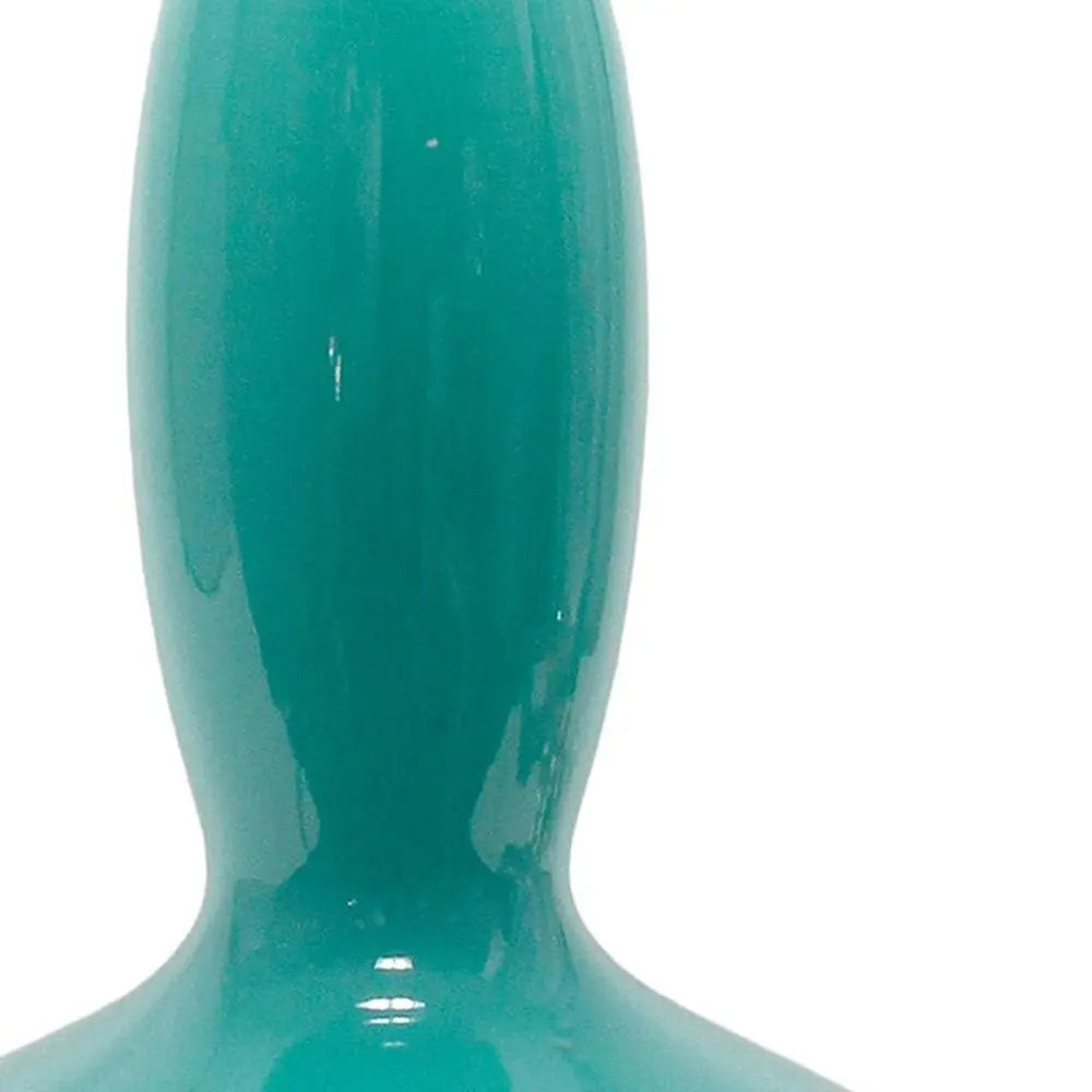 24" Teal Blue And Silver Glass And Metal Novelty Table Lamp With White Drum Shade HomeRoots