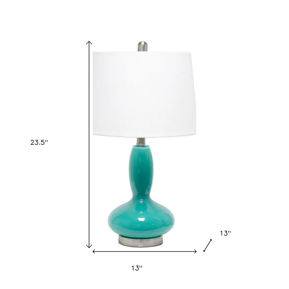 24" Teal Blue And Silver Glass And Metal Novelty Table Lamp With White Drum Shade HomeRoots