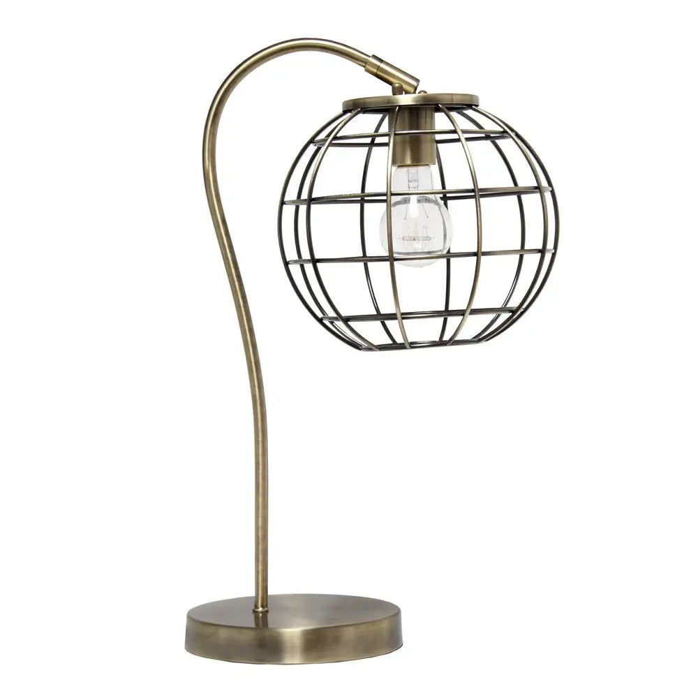 20" Antiqued Brass Metal Novelty Table Lamp With Antiqued Brass Globe Shade HomeRoots