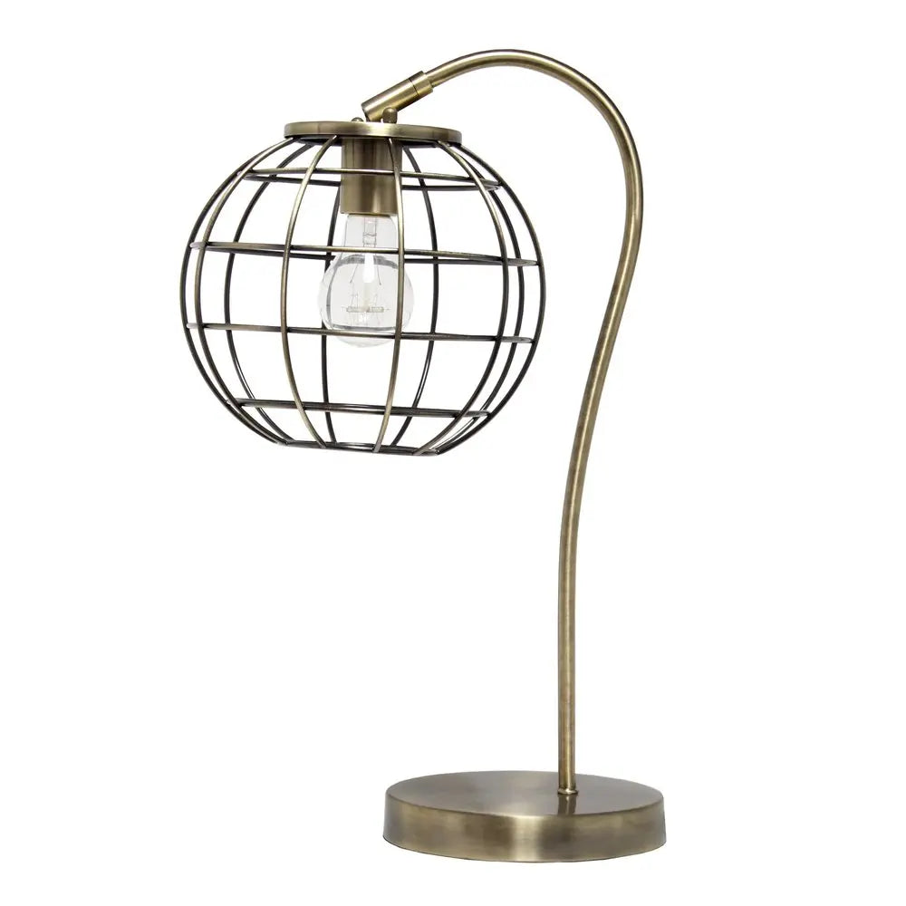 20" Antiqued Brass Metal Novelty Table Lamp With Antiqued Brass Globe Shade HomeRoots