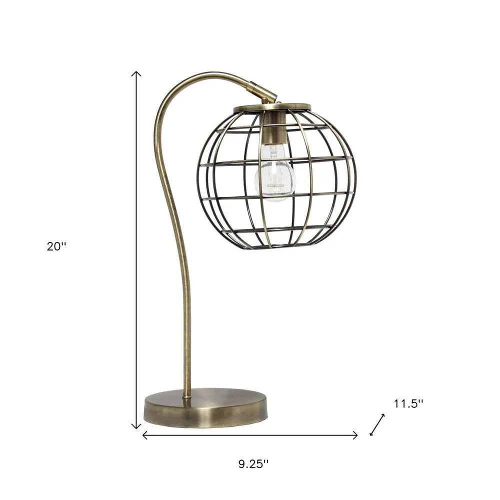 20" Antiqued Brass Metal Novelty Table Lamp With Antiqued Brass Globe Shade HomeRoots