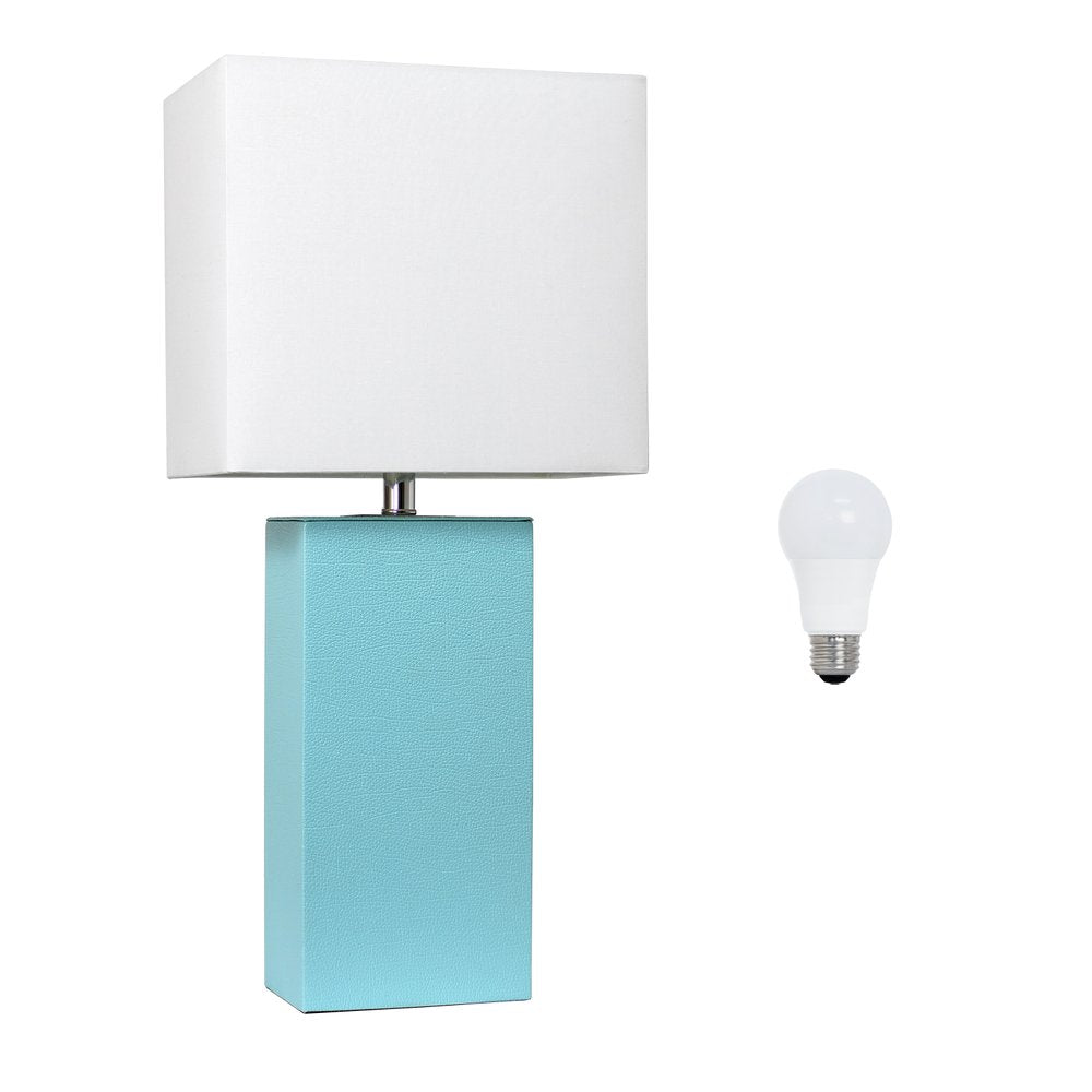 21" Aqua Faux Leather Table Lamp LED With White Shade