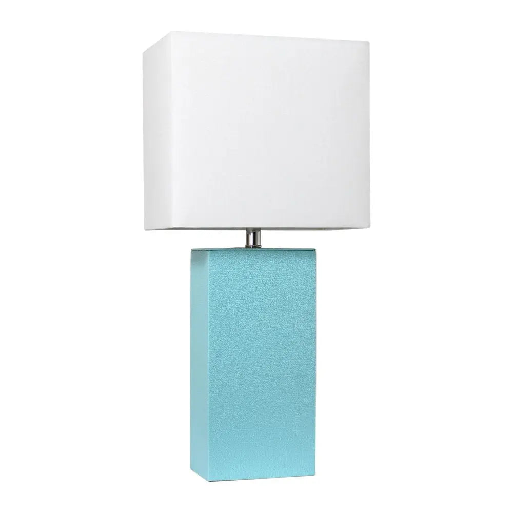 21" Aqua Faux Leather Table Lamp LED With White Shade HomeRoots