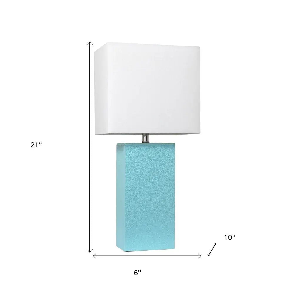 21" Aqua Faux Leather Table Lamp LED With White Shade HomeRoots