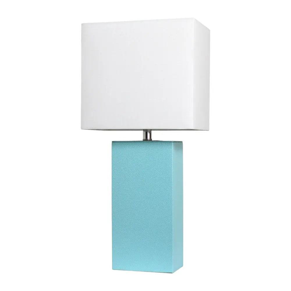 21" Aqua Faux Leather Table Lamp LED With White Shade HomeRoots