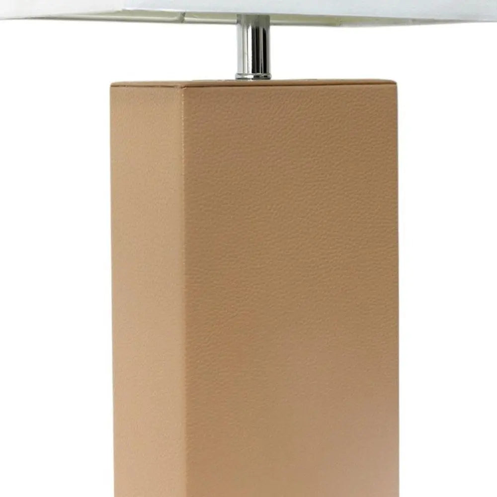 21" Beige Faux Leather Table Lamp LED With White Shade HomeRoots