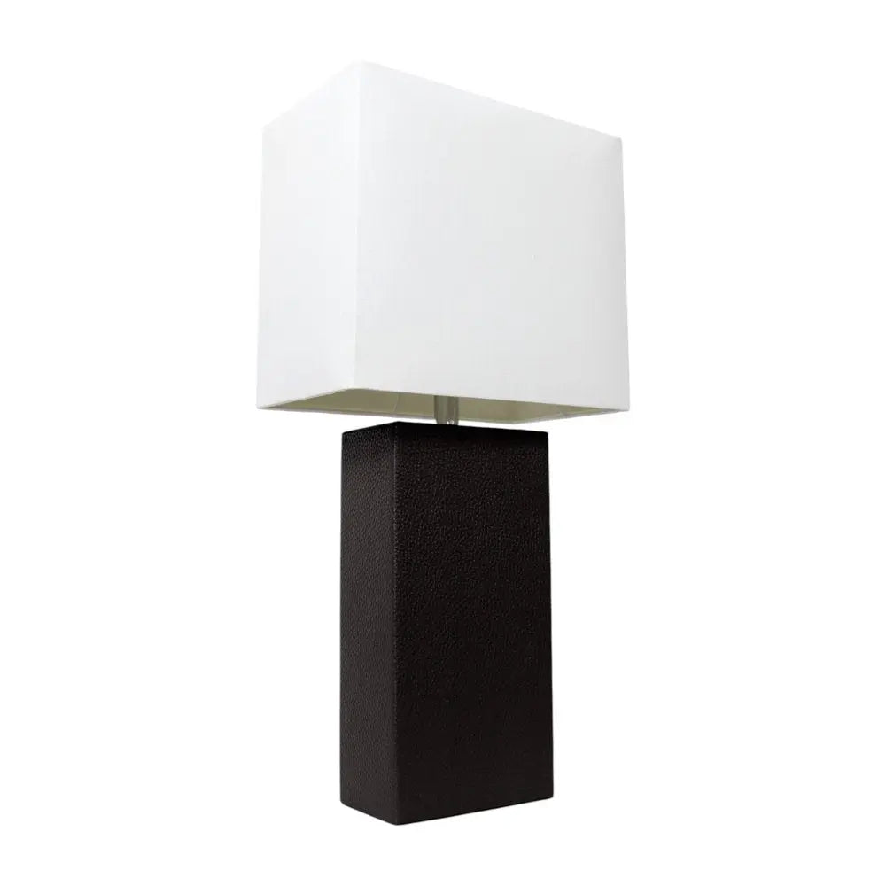 21" Black Faux Leather Table Lamp LED With White Shade HomeRoots