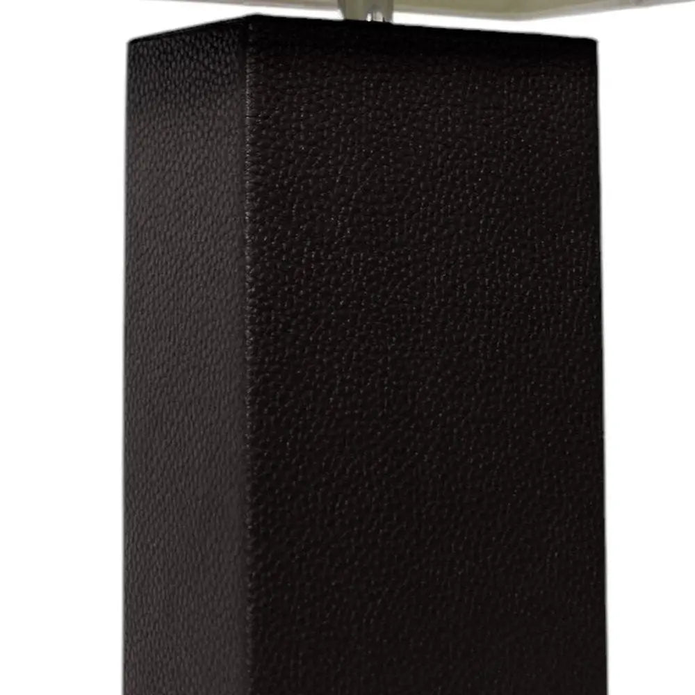 21" Black Faux Leather Table Lamp LED With White Shade HomeRoots