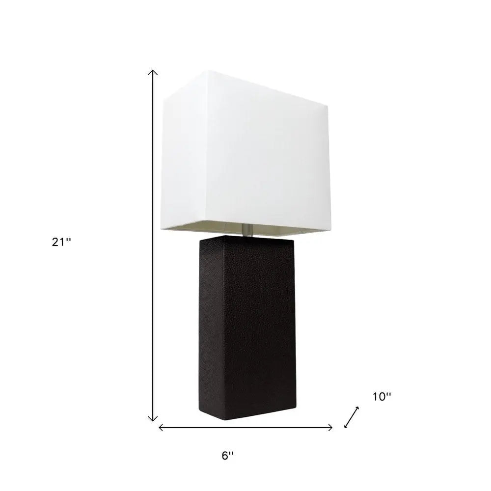 21" Black Faux Leather Table Lamp LED With White Shade HomeRoots