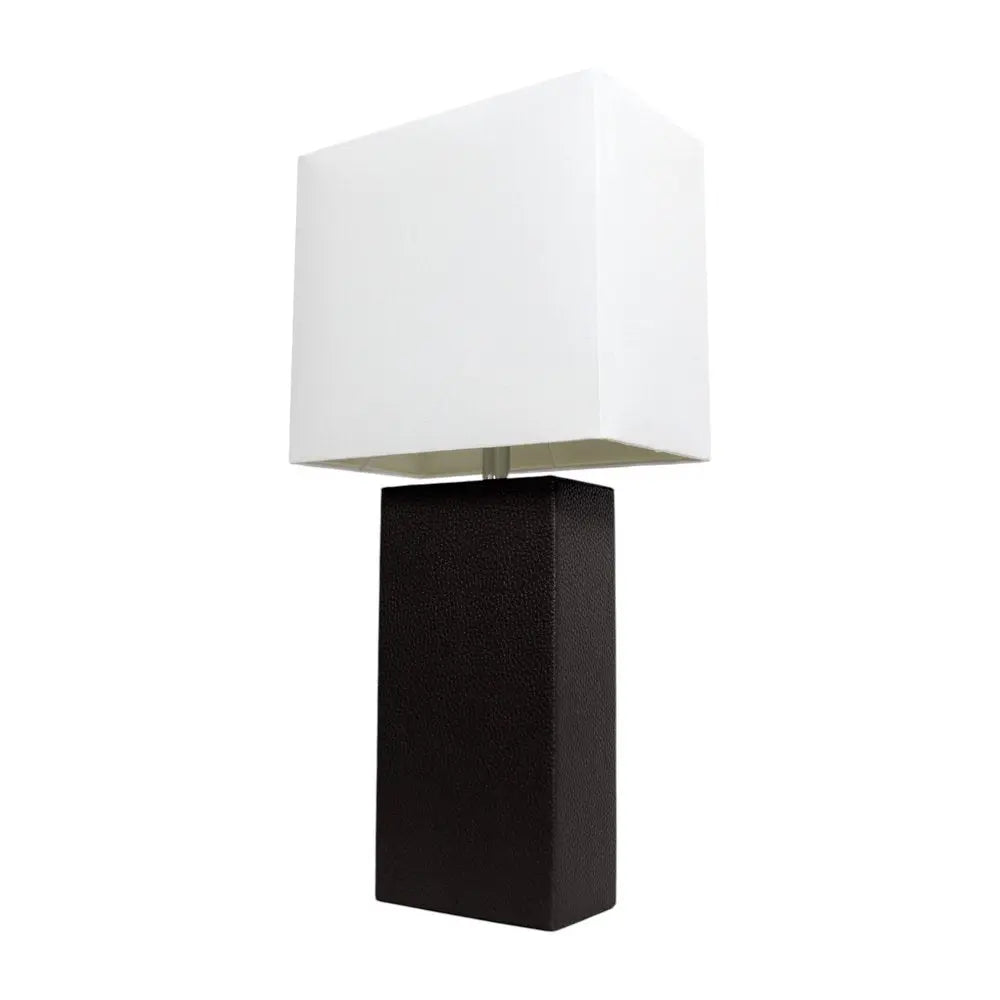 21" Black Faux Leather Table Lamp LED With White Shade HomeRoots