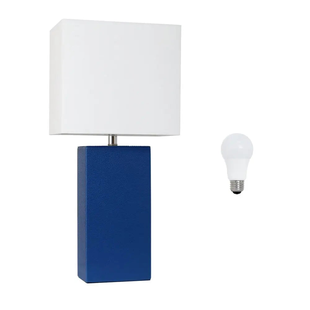 21" Blue Faux Leather Table Lamp LED With White Shade HomeRoots