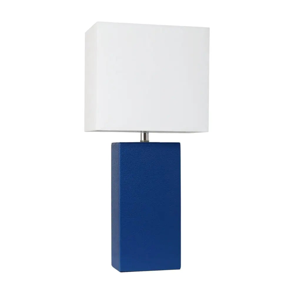 21" Blue Faux Leather Table Lamp LED With White Shade HomeRoots