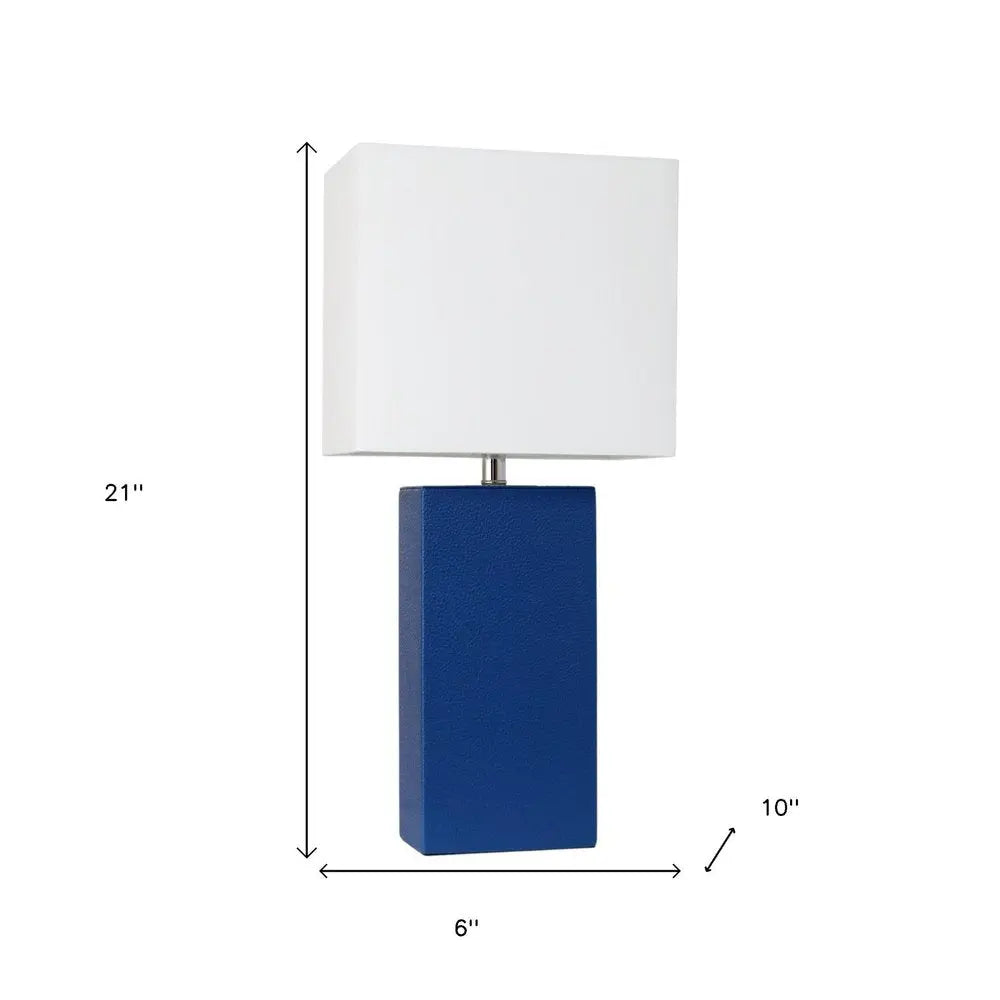 21" Blue Faux Leather Table Lamp LED With White Shade HomeRoots