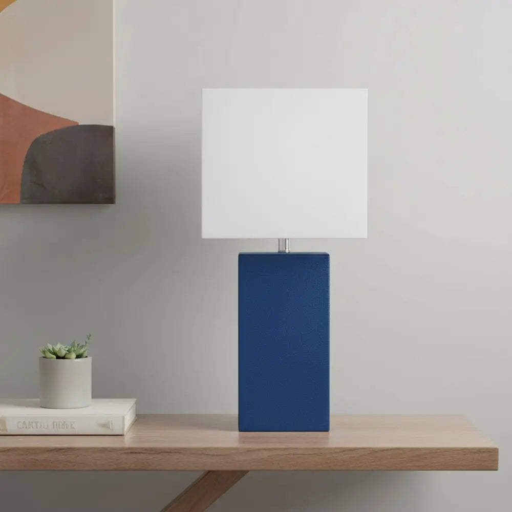 21" Blue Faux Leather Table Lamp LED With White Shade HomeRoots