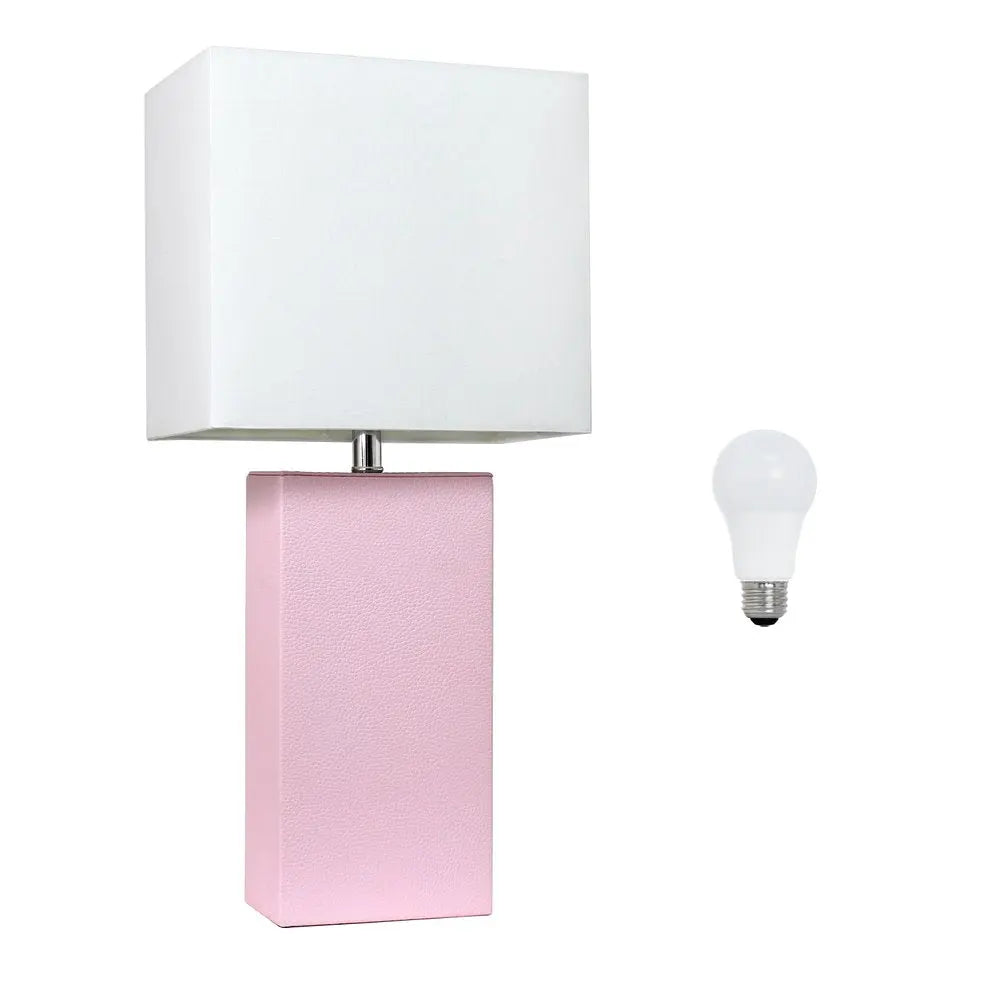 21" Blush Faux Leather Table Lamp LED With White Shade HomeRoots