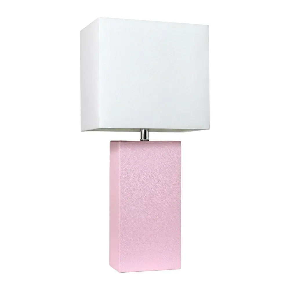 21" Blush Faux Leather Table Lamp LED With White Shade HomeRoots