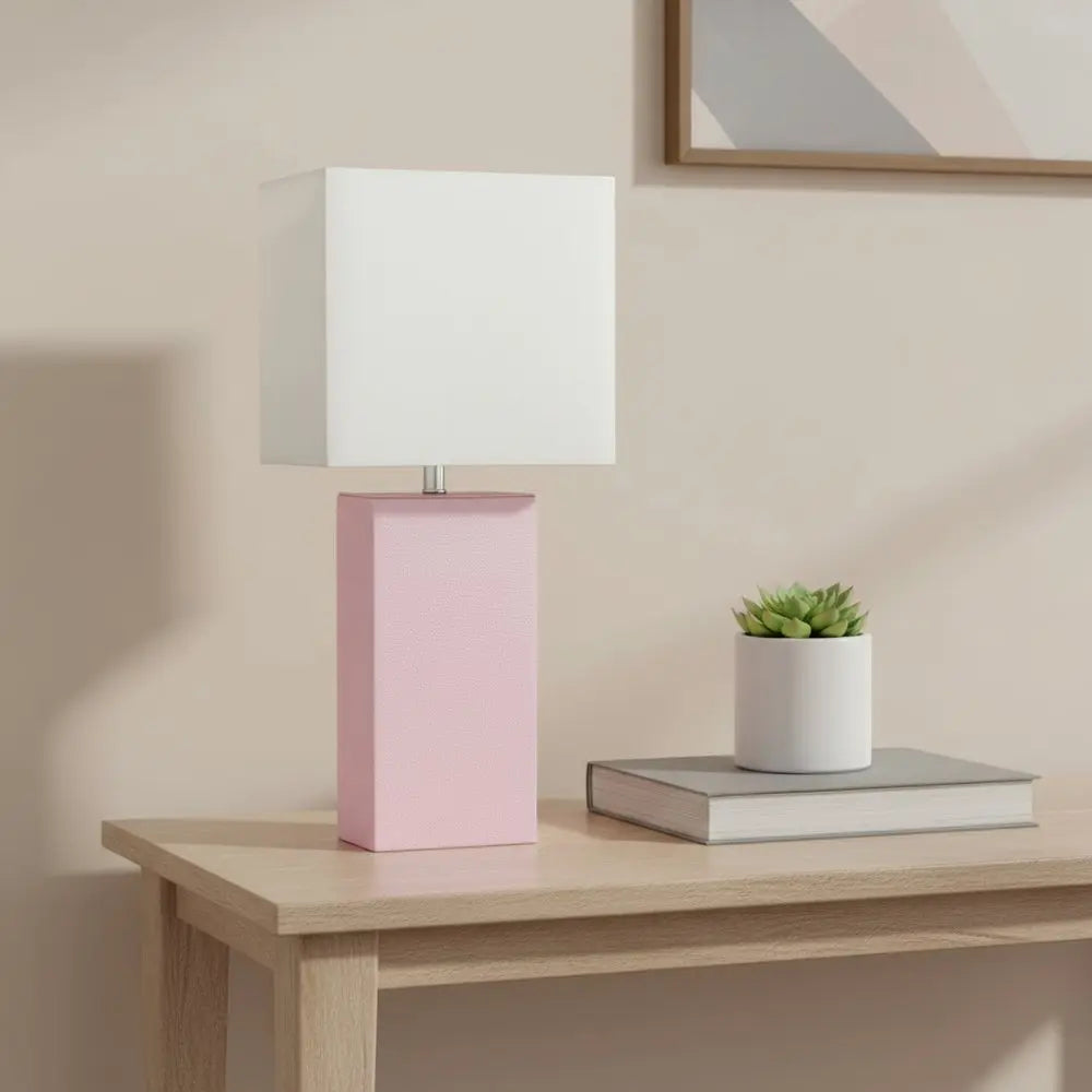 21" Blush Faux Leather Table Lamp LED With White Shade HomeRoots