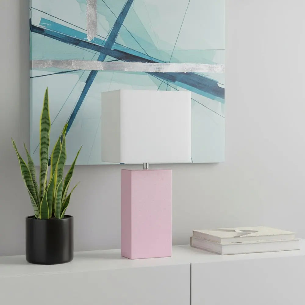 21" Blush Faux Leather Table Lamp LED With White Shade HomeRoots