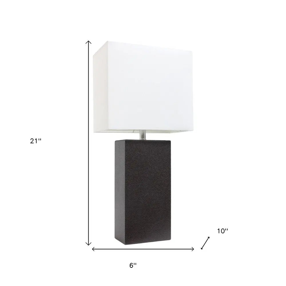 21" Espresso Faux Leather Table Lamp LED With White Shade HomeRoots