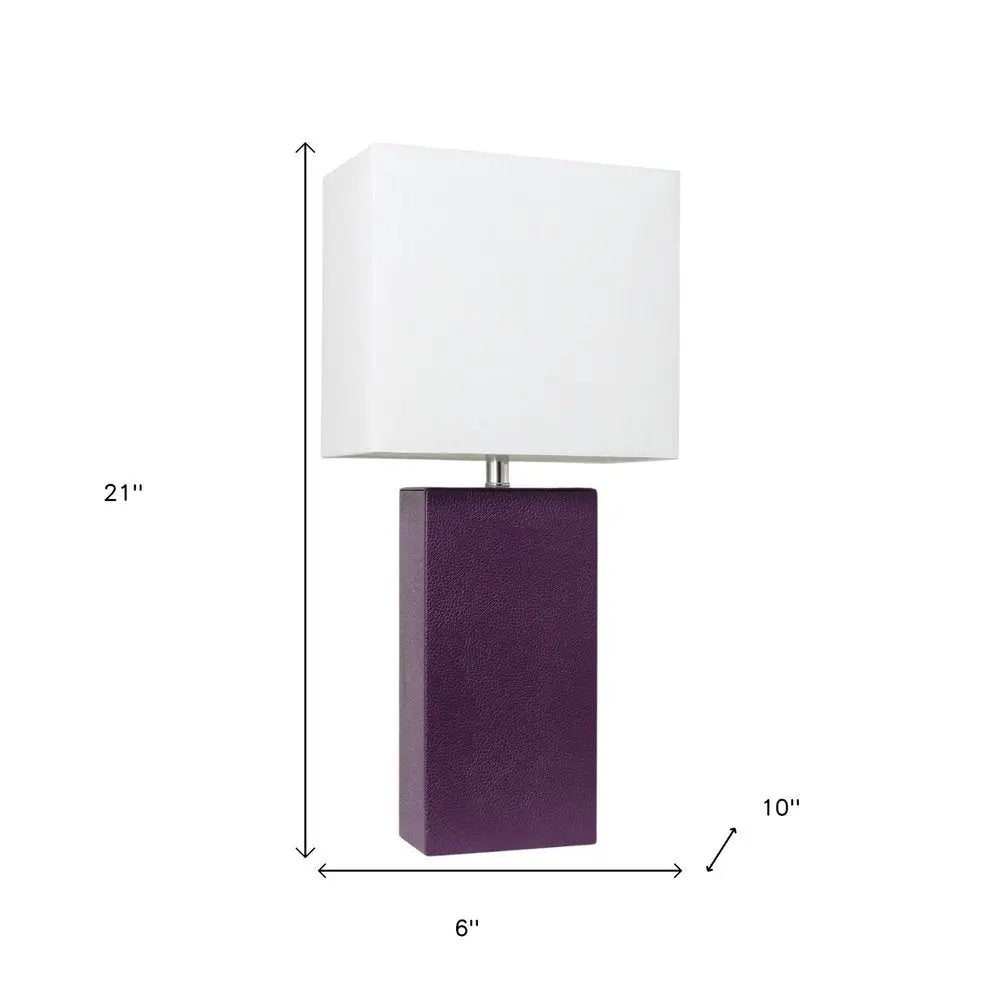 21" Eggplant Faux Leather Table Lamp LED With White Shade HomeRoots