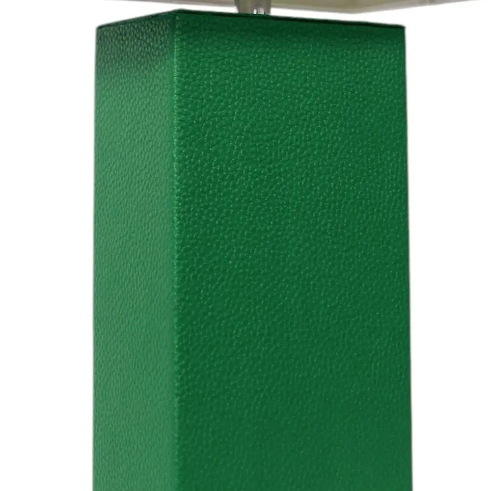 21" Green Faux Leather Table Lamp LED With White Shade HomeRoots