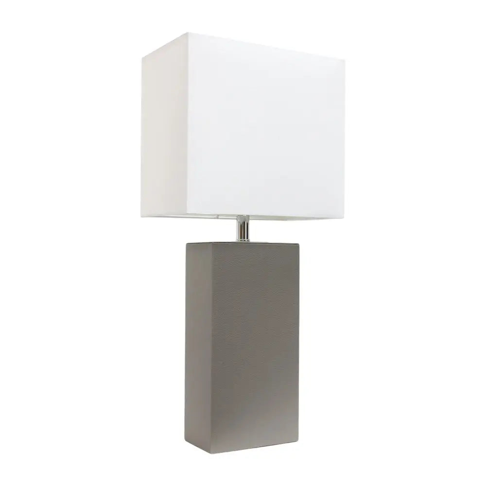 21" Gray Faux Leather Table Lamp LED With White Shade HomeRoots