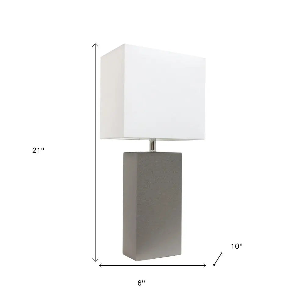 21" Gray Faux Leather Table Lamp LED With White Shade HomeRoots