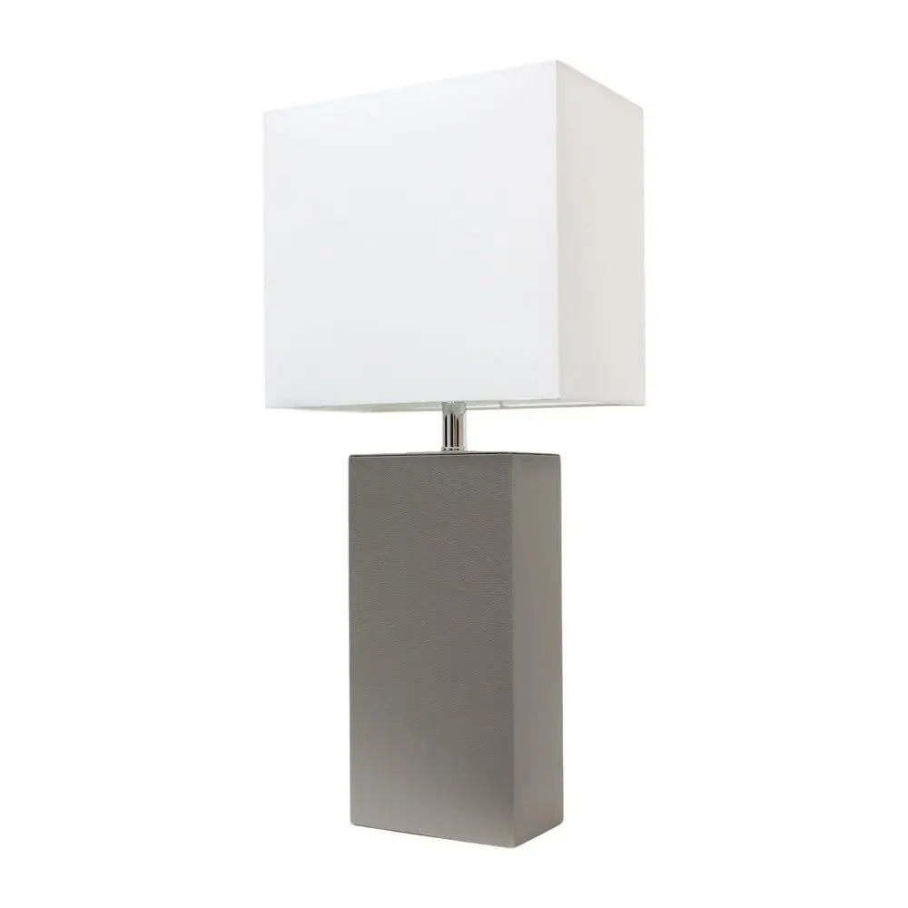 21" Gray Faux Leather Table Lamp LED With White Shade HomeRoots