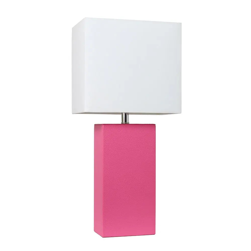 21" Hot Pink Faux Leather Table Lamp With White Shade HomeRoots