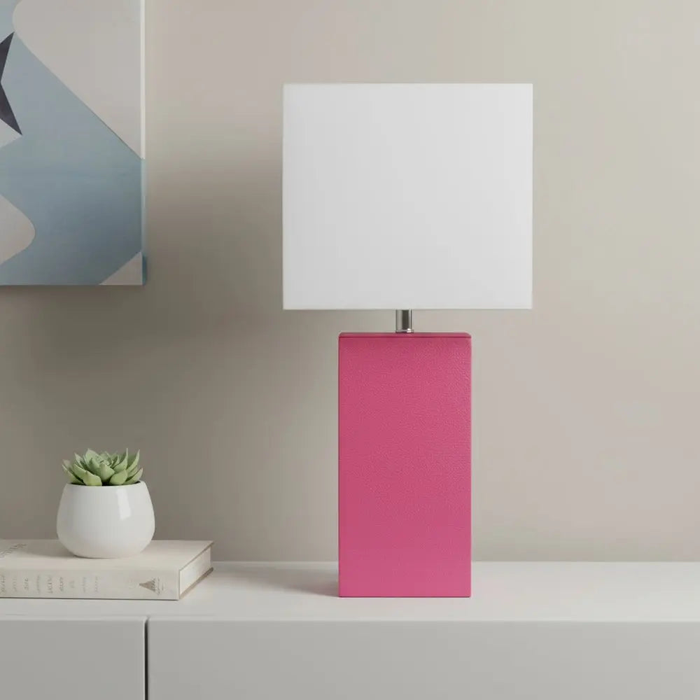 21" Hot Pink Faux Leather Table Lamp With White Shade HomeRoots
