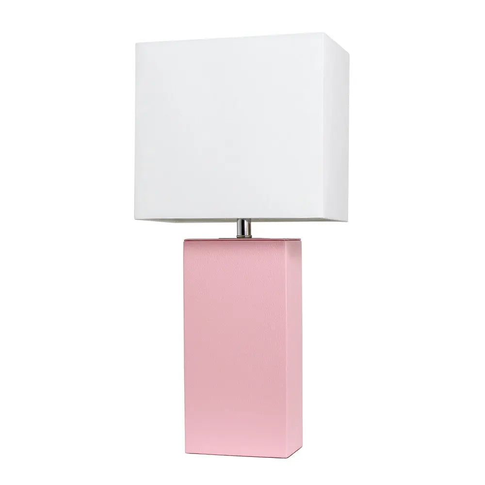 21" Pink Faux Leather Table Lamp With White Shade HomeRoots