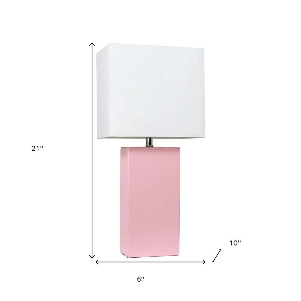 21" Pink Faux Leather Table Lamp With White Shade HomeRoots