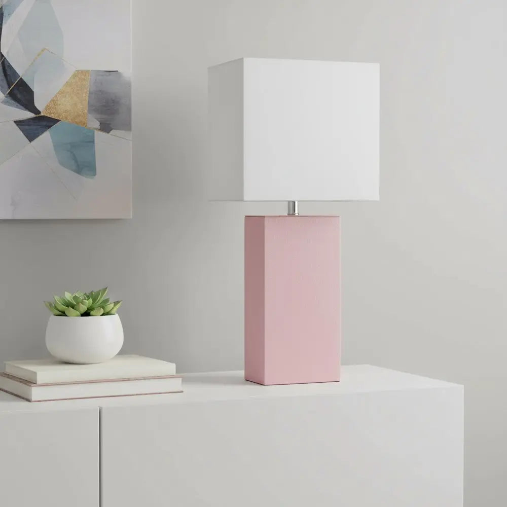 21" Pink Faux Leather Table Lamp With White Shade HomeRoots