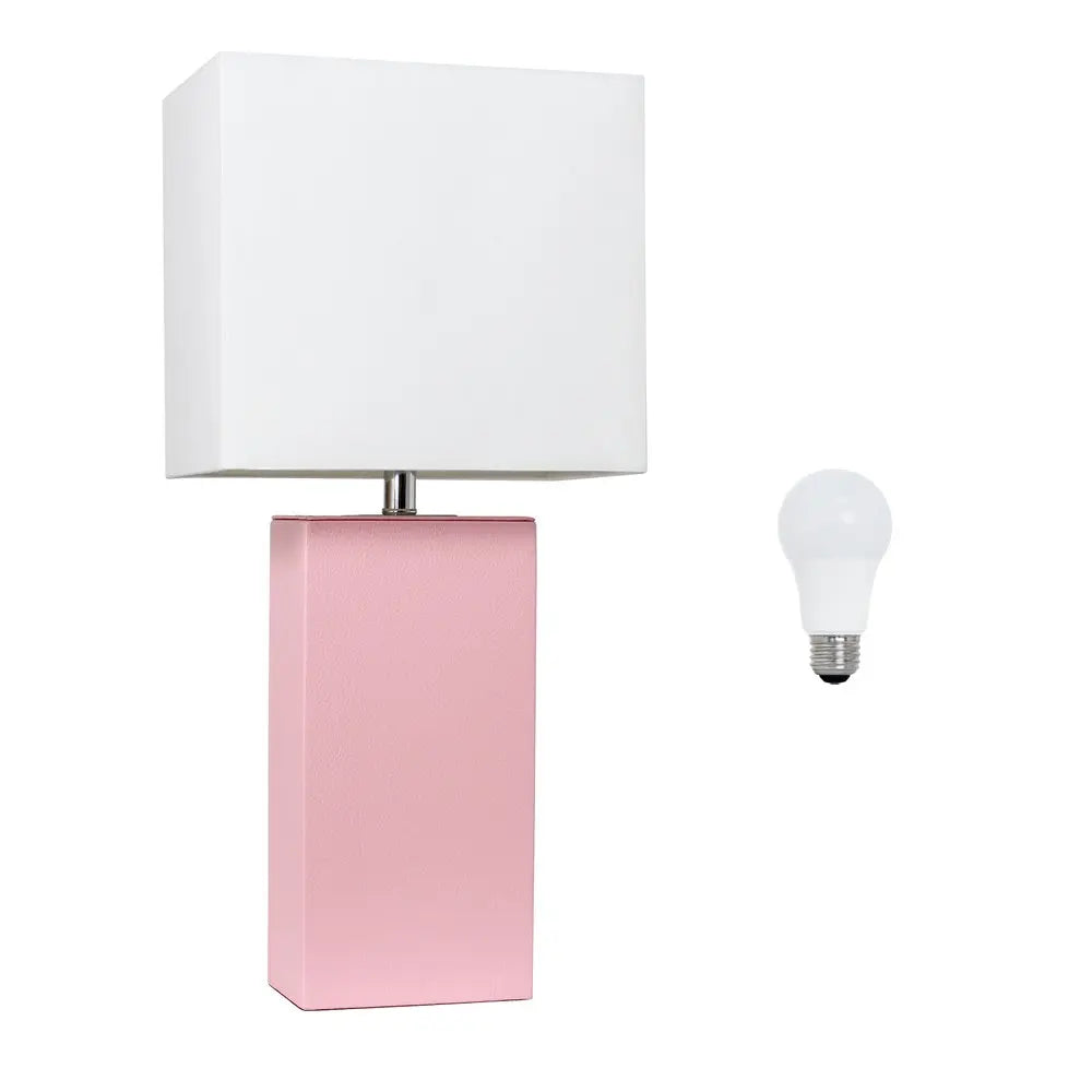 21" Pink Faux Leather Table Lamp LED With White Shade HomeRoots
