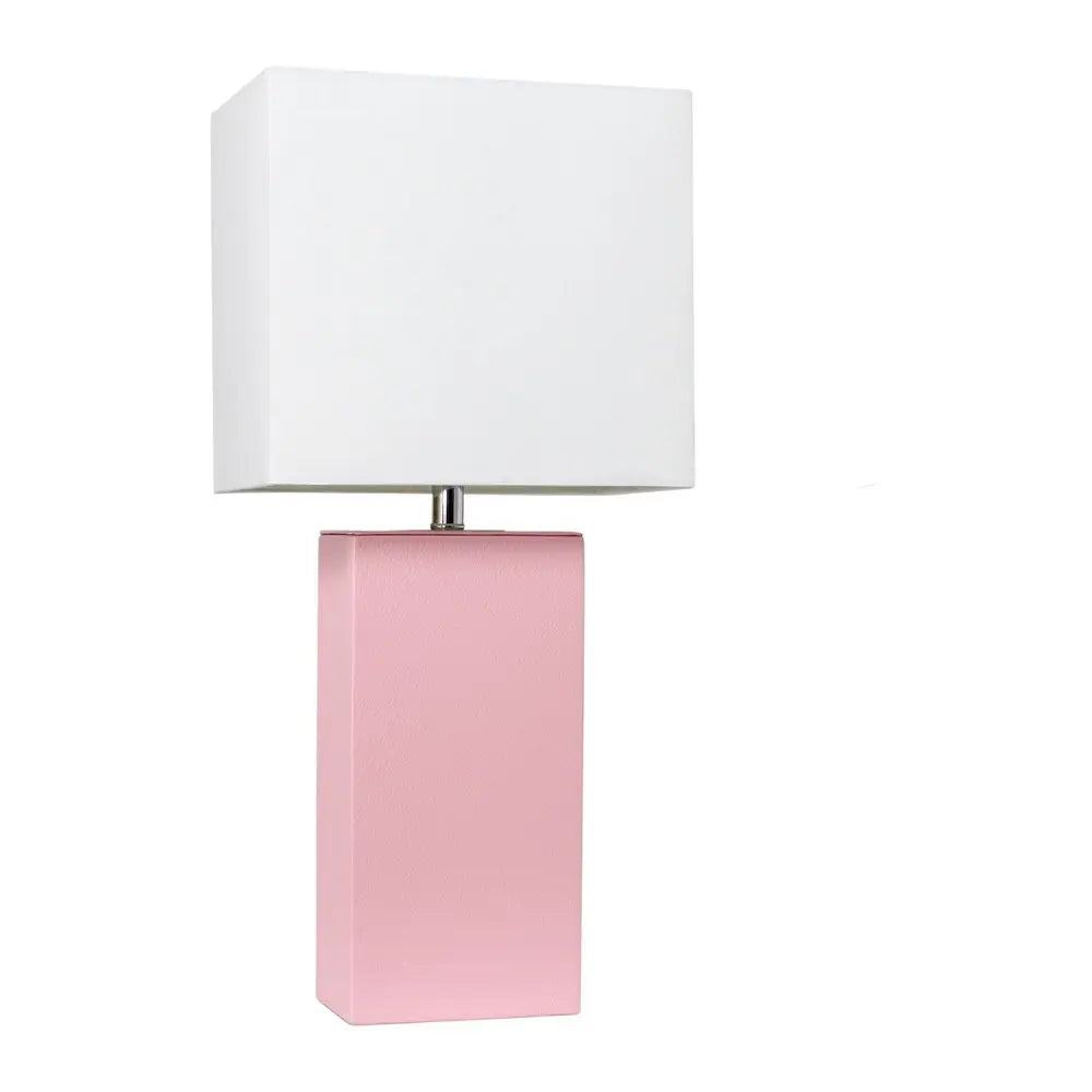 21" Pink Faux Leather Table Lamp LED With White Shade HomeRoots