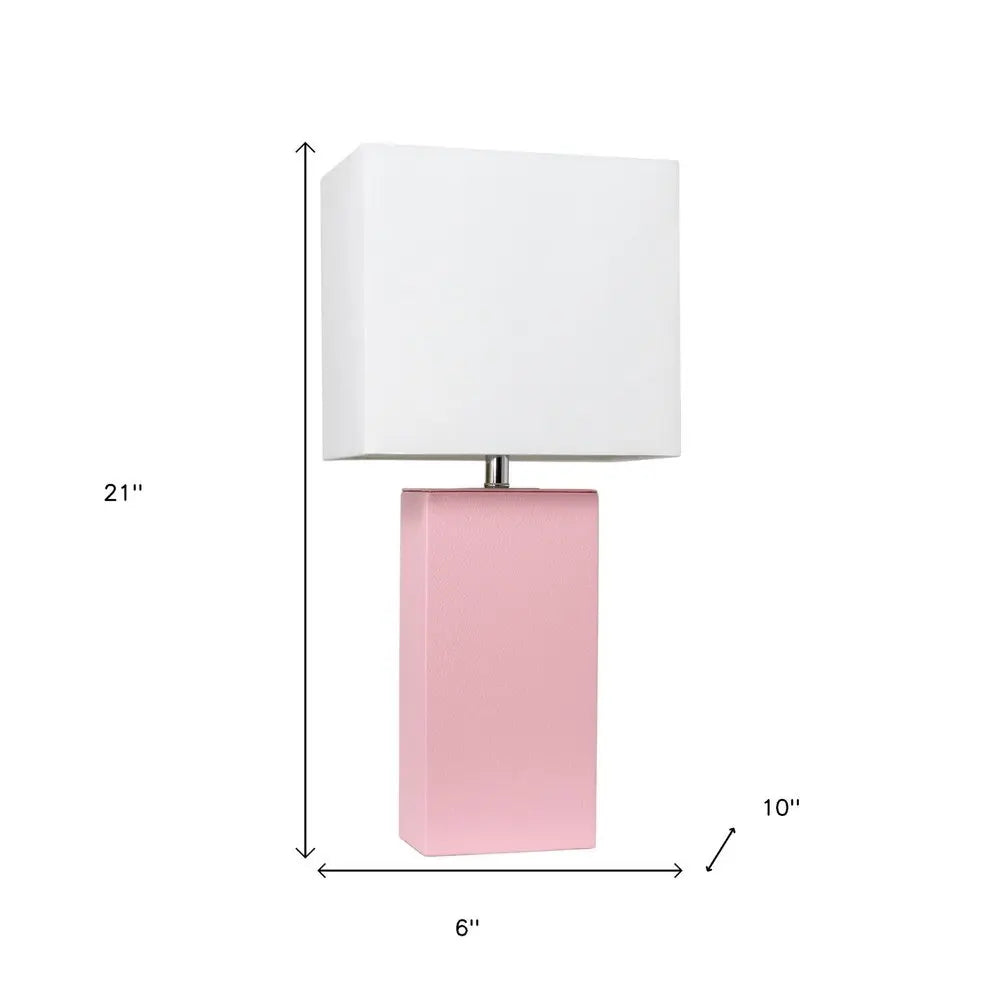 21" Pink Faux Leather Table Lamp LED With White Shade HomeRoots