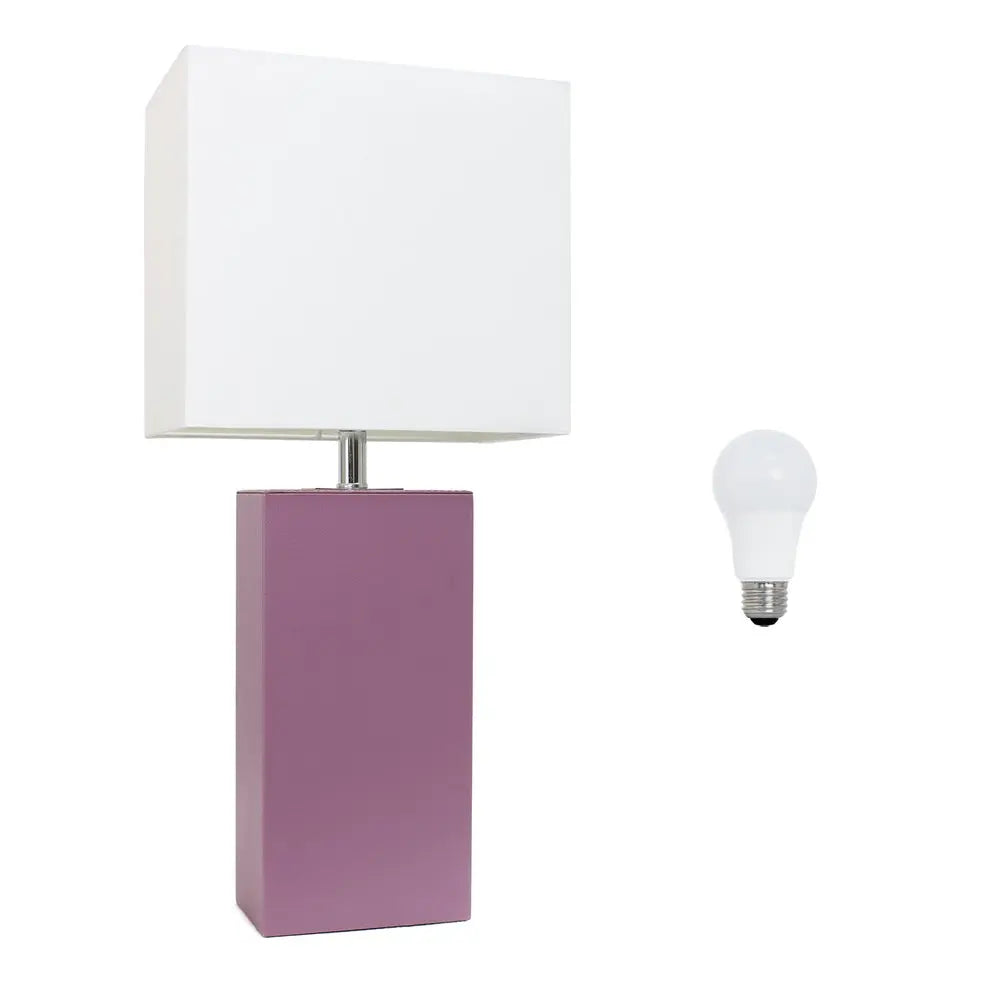 21" Purple Faux Leather Table Lamp LED With White Shade HomeRoots