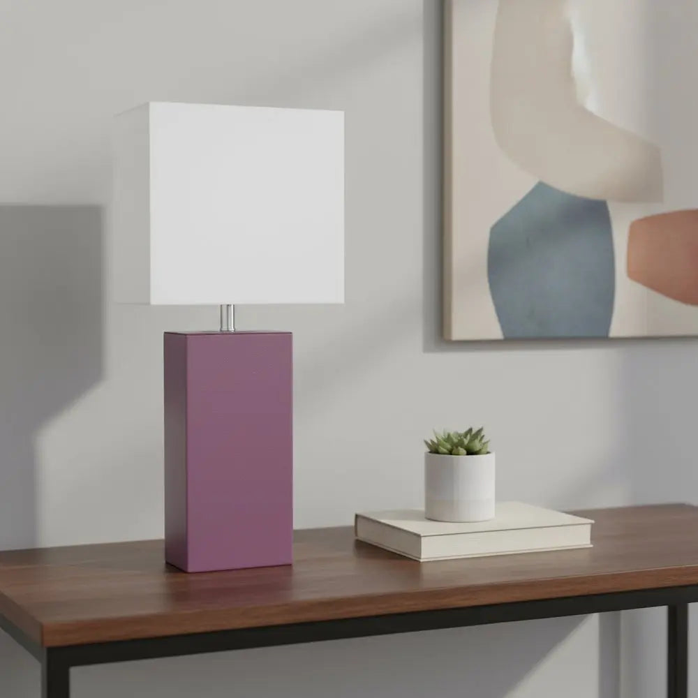 21" Purple Faux Leather Table Lamp LED With White Shade HomeRoots