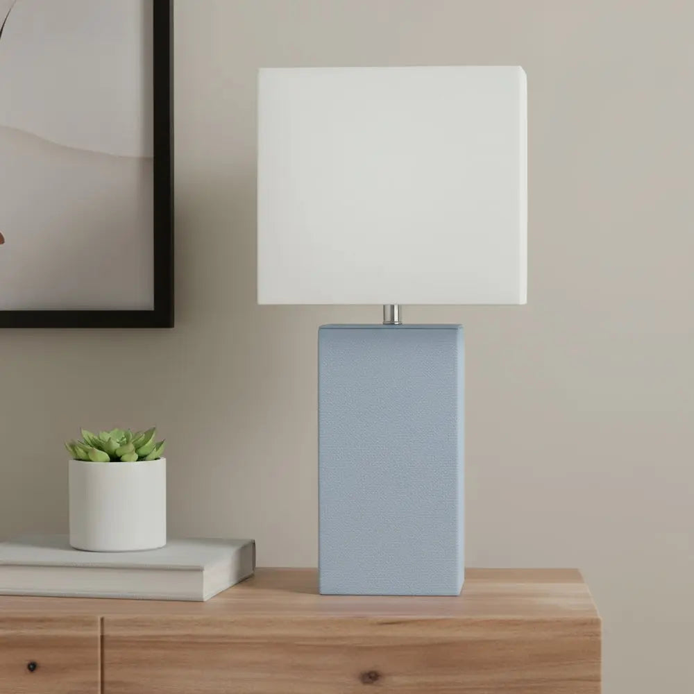 21" Periwinkle Faux Leather Table Lamp LED With White Shade HomeRoots