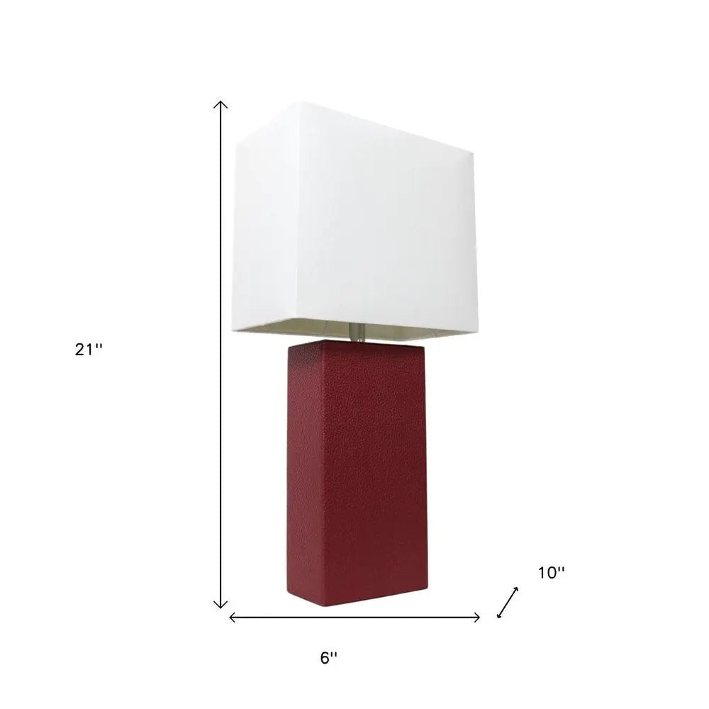 21" Red Faux Leather Table Lamp LED With White Shade HomeRoots