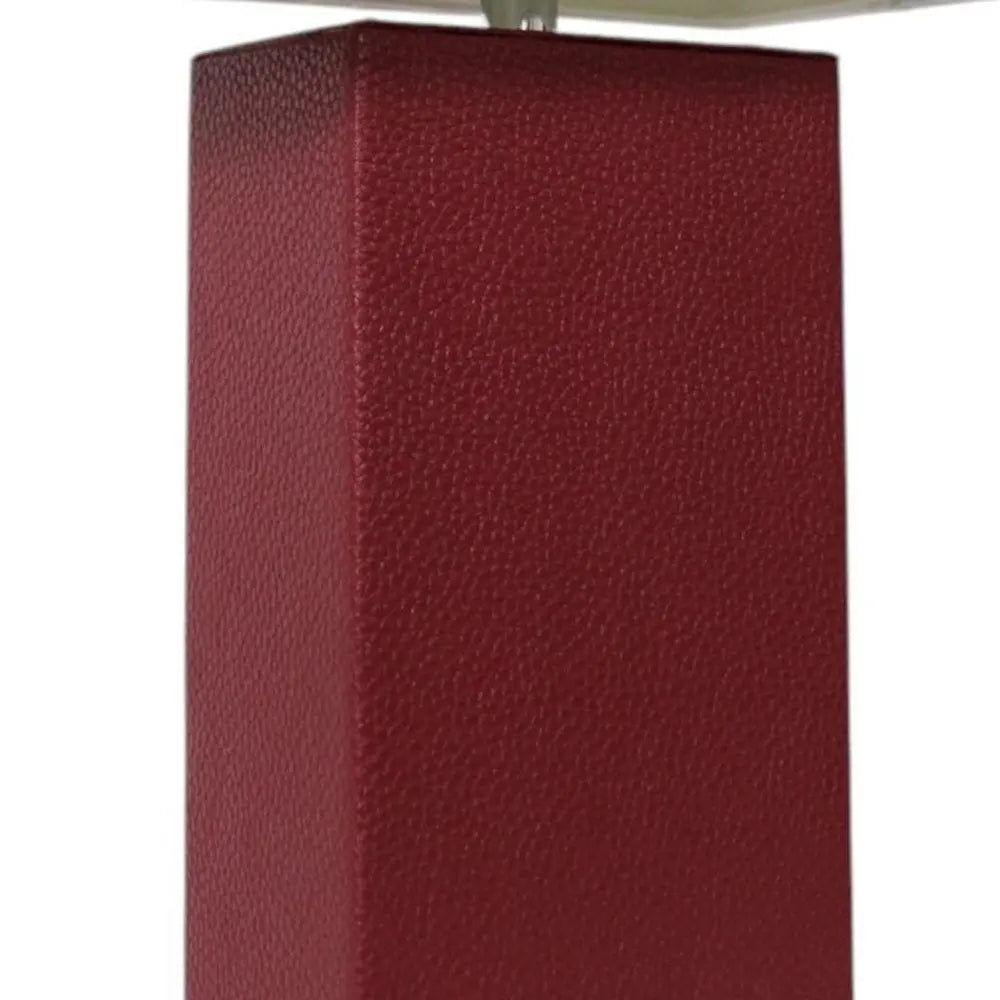 21" Red Faux Leather Table Lamp LED With White Shade HomeRoots