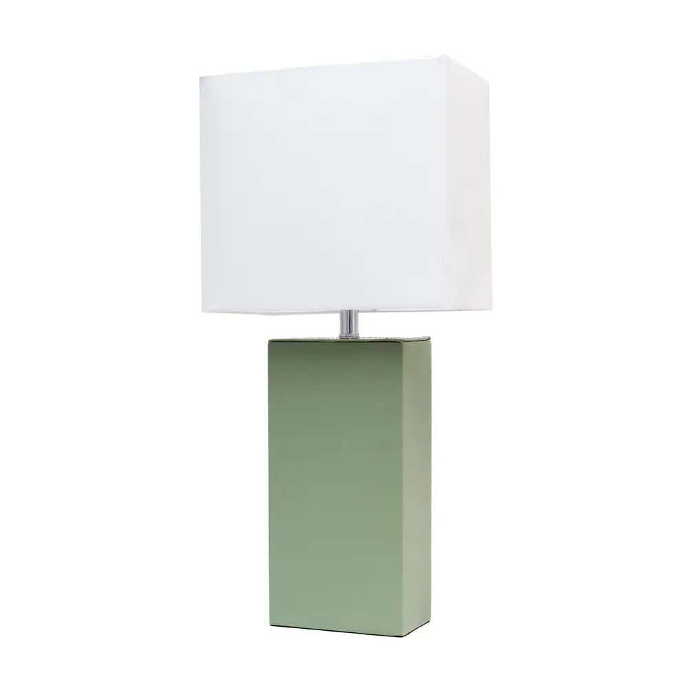 21" Sage Faux Leather Table Lamp With White Shade HomeRoots