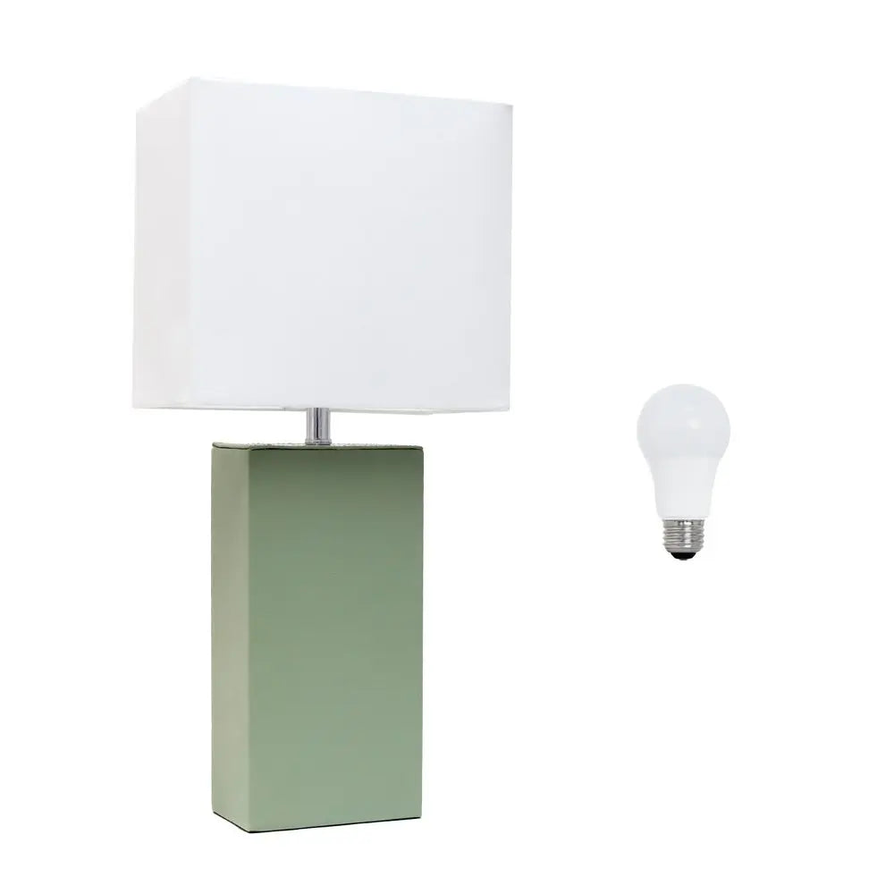 21" Sage Faux Leather Table Lamp LED With White Shade HomeRoots