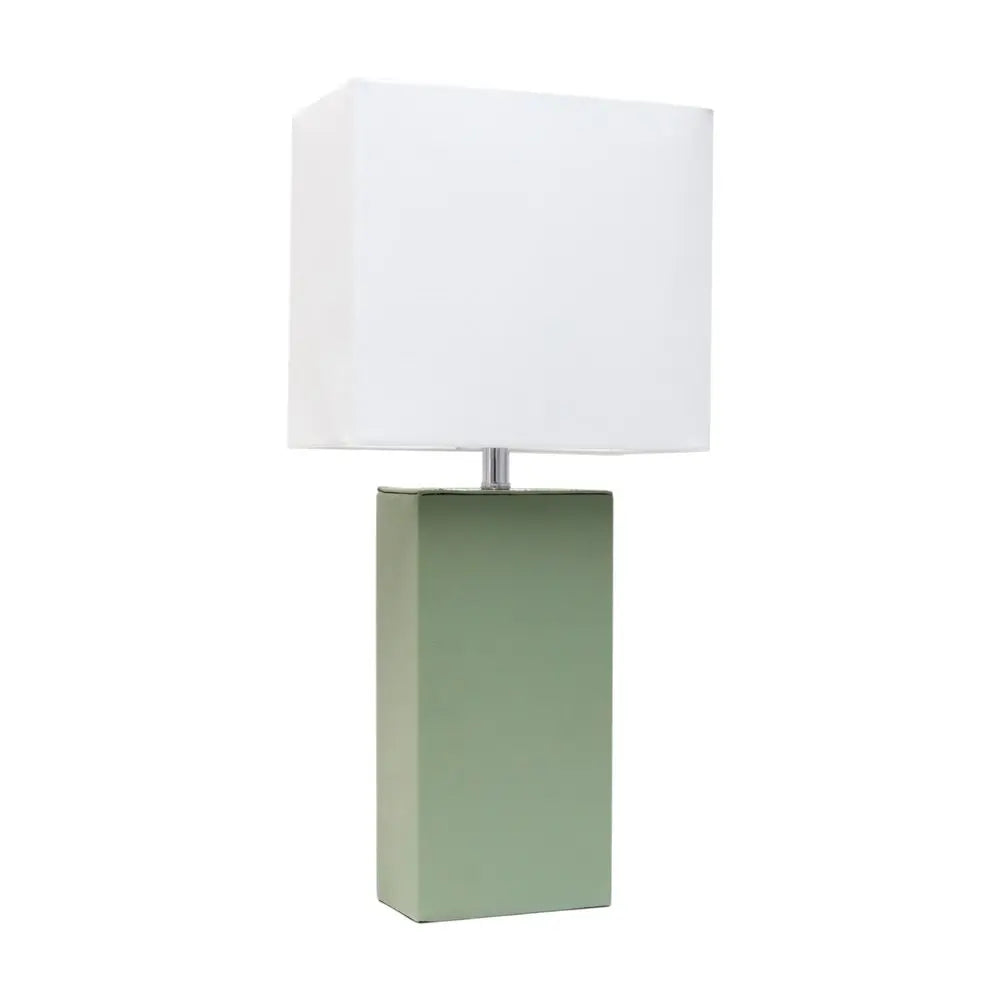 21" Sage Faux Leather Table Lamp LED With White Shade HomeRoots